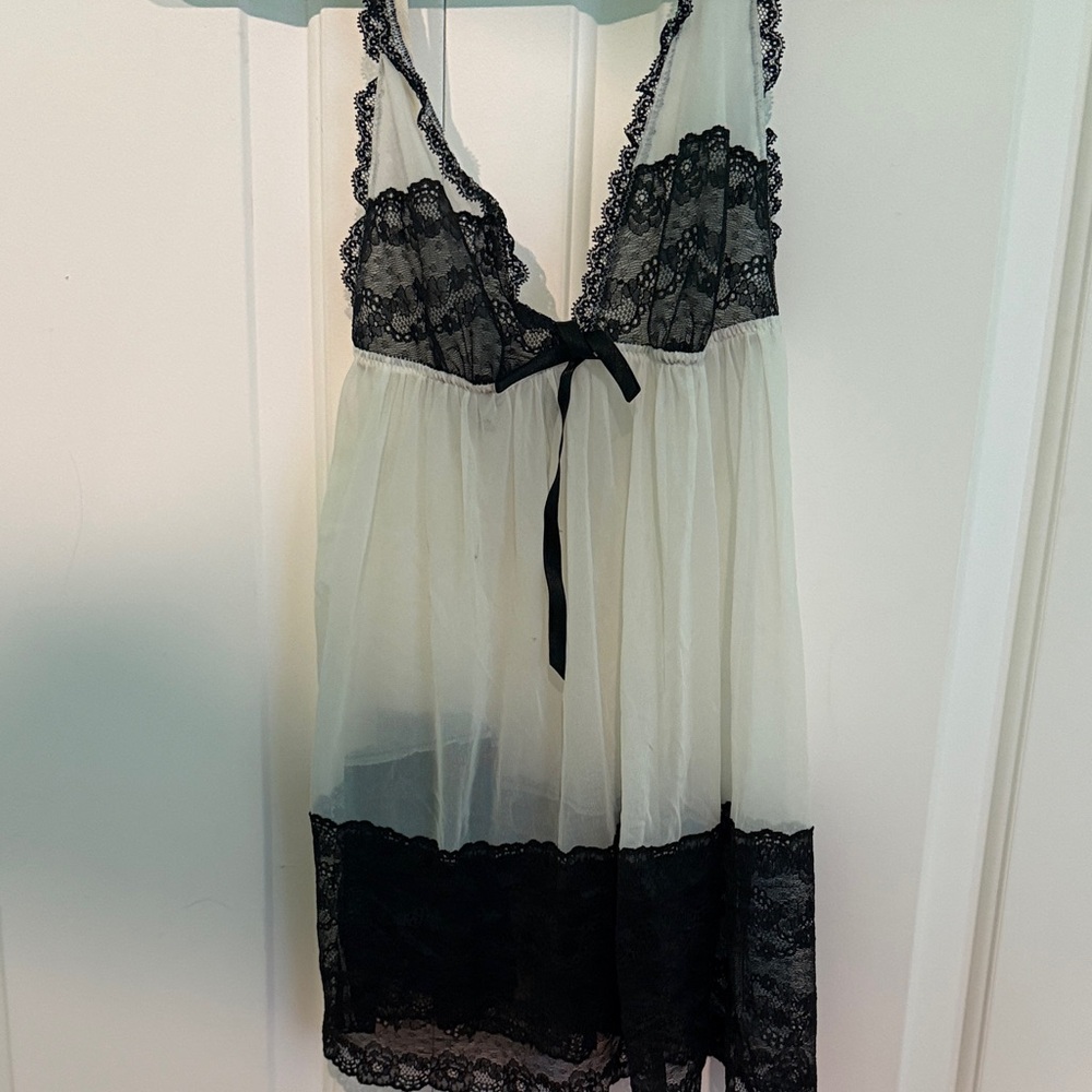 Sheer Black & Ivory Lace Babydoll Chemise